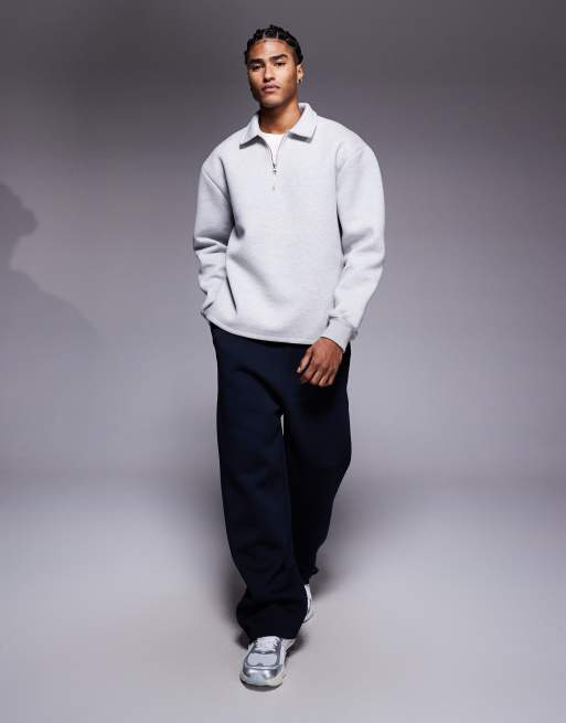 ASOS DESIGN relaxed quarter zip sweatshirt with collar and fixed hem in grey marl