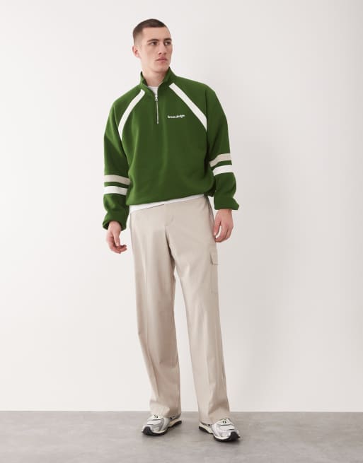 ASOS DESIGN relaxed quarter zip sweatshirt with cut & sew details in green, 2 of 5