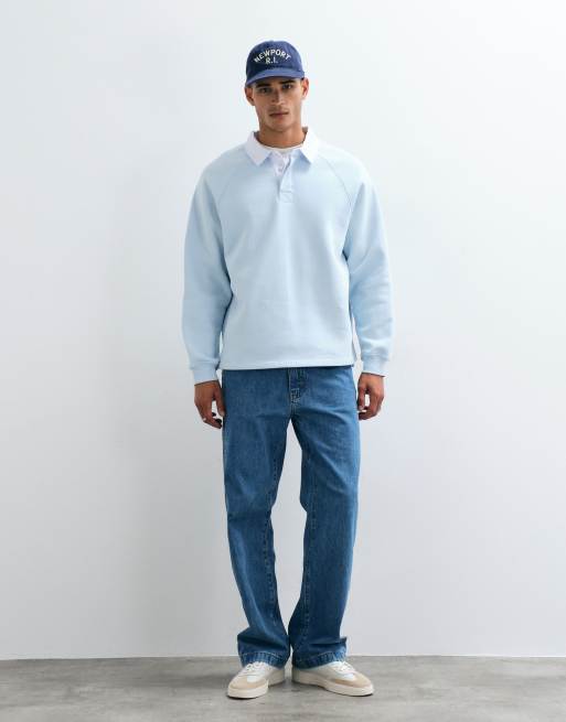ASOS DESIGN relaxed raglan rugby in light blue, 2 of 5