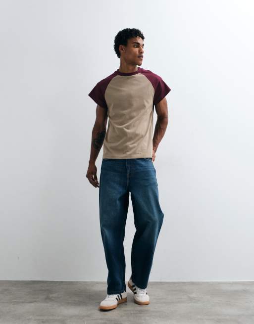 ASOS DESIGN relaxed raglan t-shirt in brown and red, 2 of 5