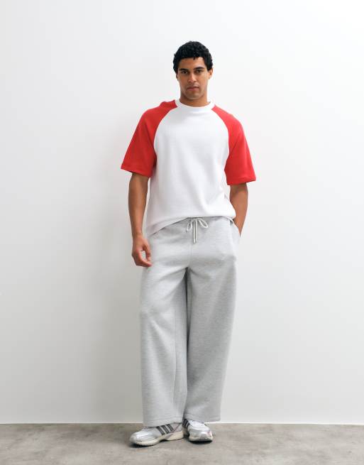 ASOS DESIGN relaxed raglan t-shirt in white and red waffle, 3 of 10