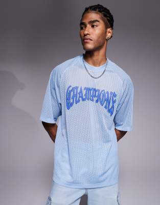 Asos Design Relaxed Raglan T-shirt With Champions Graphic In Blue