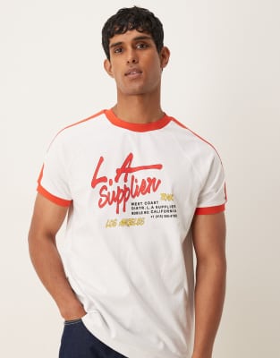 Asos Design Relaxed Raglan T-shirt With Contrast Collar And City Graphic In White