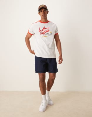 Asos Design Relaxed Raglan T-shirt With Contrast Collar And City Graphic In White
