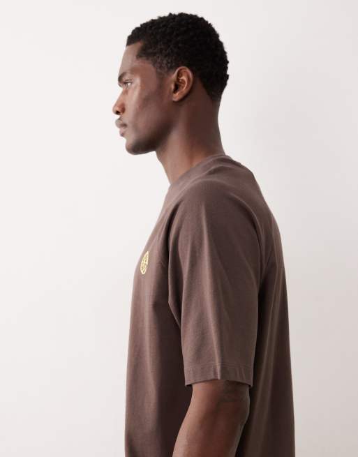 ASOS DESIGN relaxed raglan t-shirt with text graphic in brown , 4 of 5
