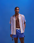 [ASOS DESIGN] ASOS DESIGN relaxed revere beachy shirt in zig zag stripe print in purple XS PURPLE