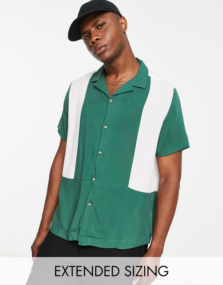 ASOS DESIGN relaxed revere bowling shirt in green and white