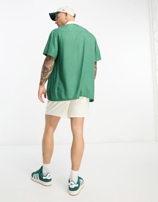 ASOS DESIGN relaxed revere bowling shirt in green with chest embroidery, 2 of 4