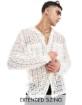 [ASOS DESIGN] ASOS DESIGN relaxed revere collar shirt in white tiled lace L WHITE