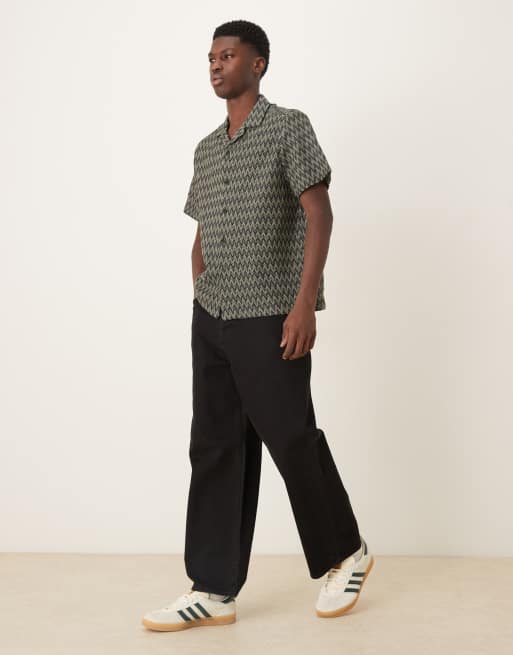 ASOS DESIGN relaxed revere crochet shirt in black and khaki, 2 of 5