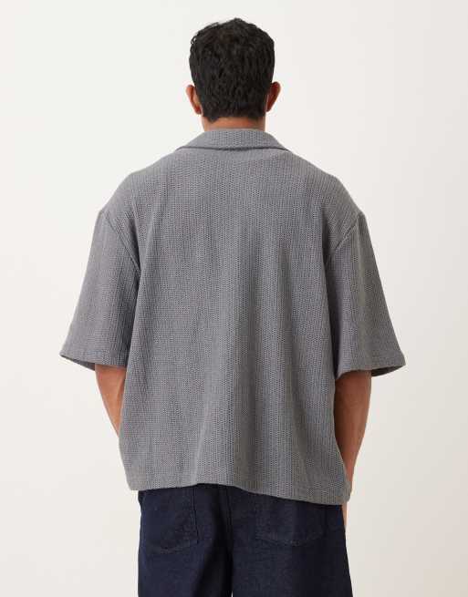 ASOS DESIGN relaxed revere crochet t-shirt in dark grey