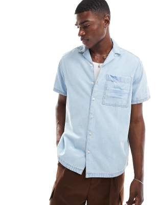 ASOS DESIGN relaxed revere denim shirt in light blue wash