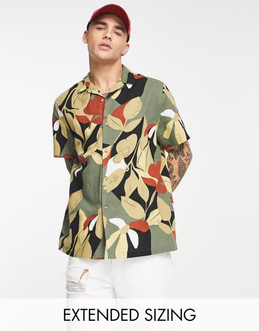 ASOS DESIGN relaxed revere linen mix shirt in abstract print