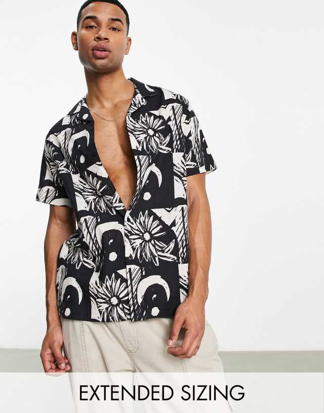 ASOS DESIGN relaxed revere linen mix shirt in checkerboard floral print