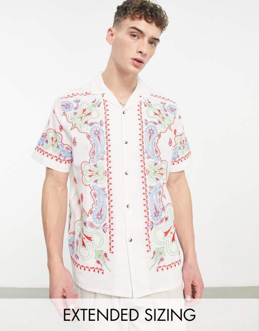 ASOS Design Relaxed T-Shirt in Off White with Navy City Embroidery