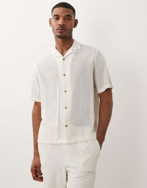 ASOS DESIGN relaxed revere open texture shirt in off white - view 1