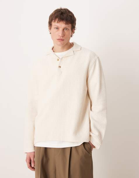 ASOS DESIGN relaxed revere overhead textured shirt in stone - view 1