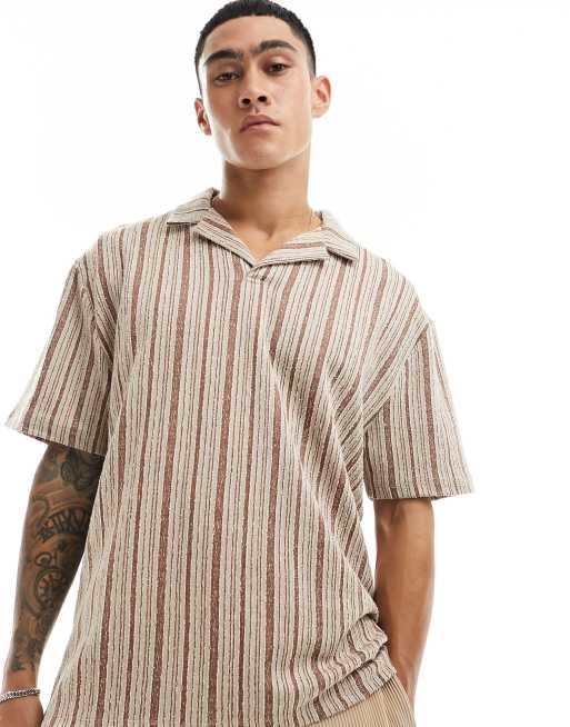 ASOS DESIGN relaxed revere polo in brown stripe