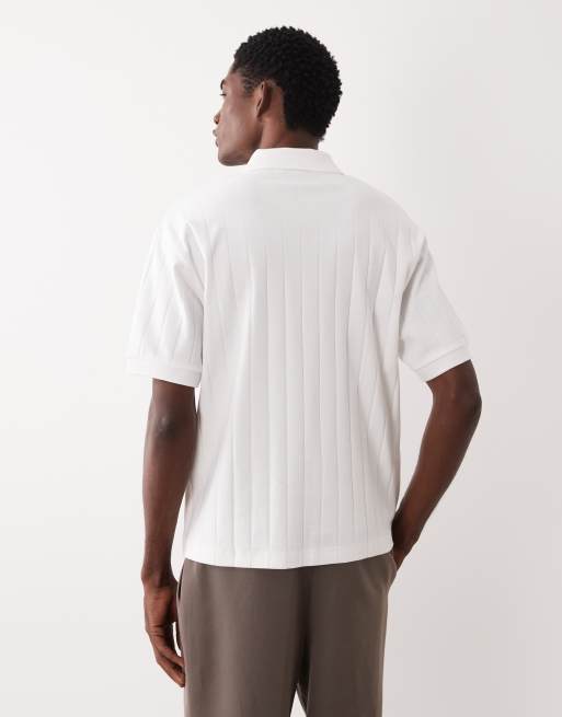 ASOS DESIGN relaxed revere polo in white wide rib, 3 of 5
