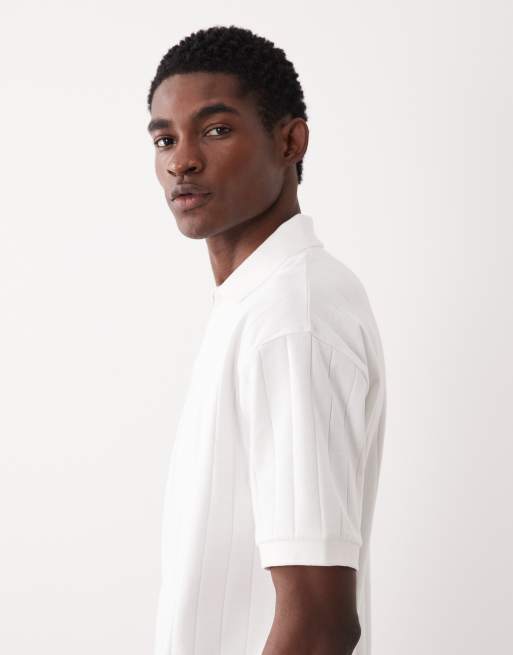 ASOS DESIGN relaxed revere polo in white wide rib, 4 of 5