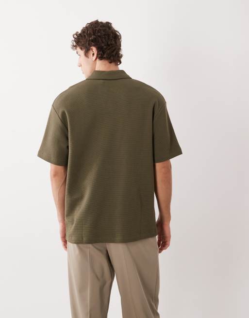 ASOS DESIGN relaxed revere polo shirt in khaki waffle , 5 of 5