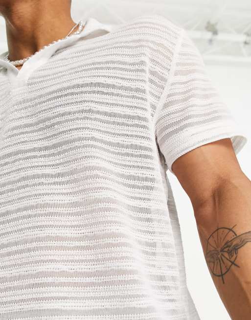 ASOS DESIGN relaxed revere polo shirt in sheer rib, 2 of 4