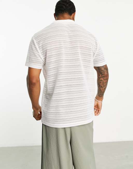 ASOS DESIGN relaxed revere polo shirt in sheer rib, 3 of 4