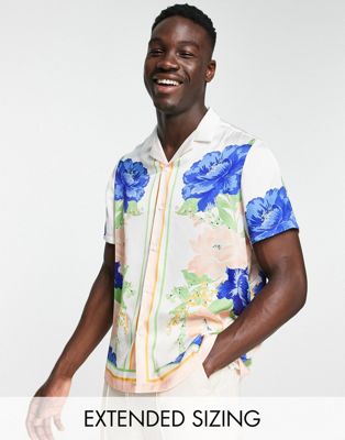 ASOS DESIGN relaxed revere satin shirt with floral border