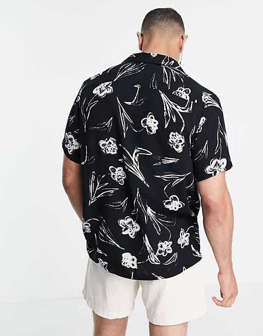 Shirts relaxed revere scribble floral print shirt in monochrome 