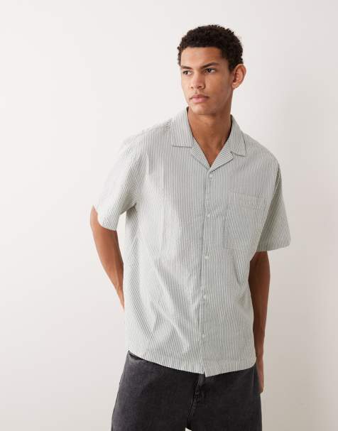 ASOS DESIGN relaxed revere seersucker stripe shirt in blue - view 1