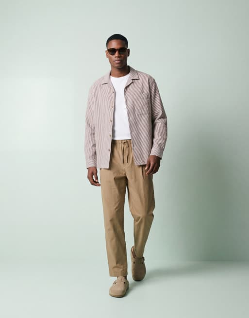 ASOS DESIGN relaxed revere seersucker stripe shirt in burgundy, 10 of 12