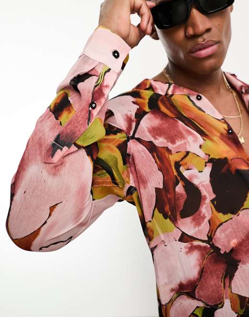 ASOS DESIGN relaxed revere sheer shirt in watercolor floral print