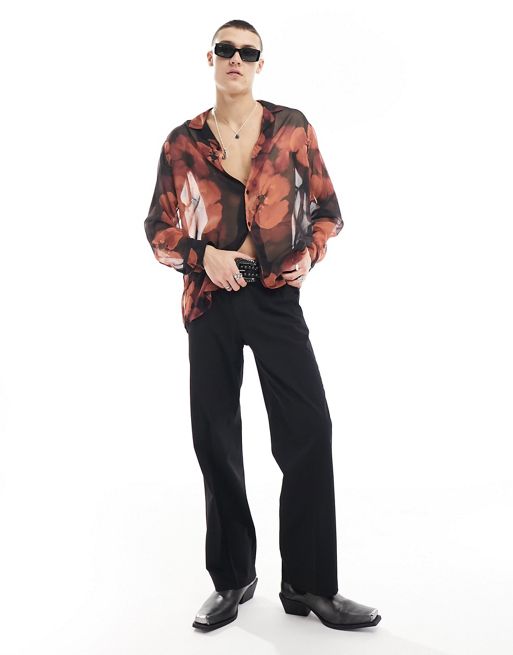 FhyzicsShops DESIGN relaxed revere sheer shirt in watercolour floral print