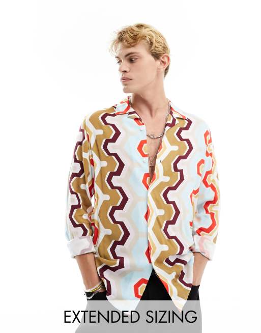 ASOS DESIGN relaxed revere shirt in 70s geo print