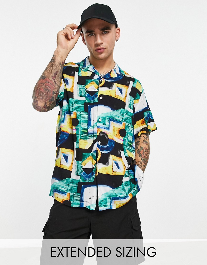 Asos Design Relaxed Revere Shirt In Abstract Print-multi