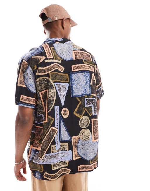 ASOS DESIGN relaxed revere shirt in abstract vintage print, 3 of 4