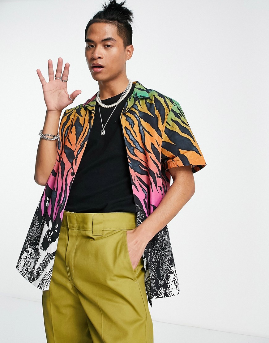 ASOS DESIGN relaxed revere shirt in abstract zebra print-Multi