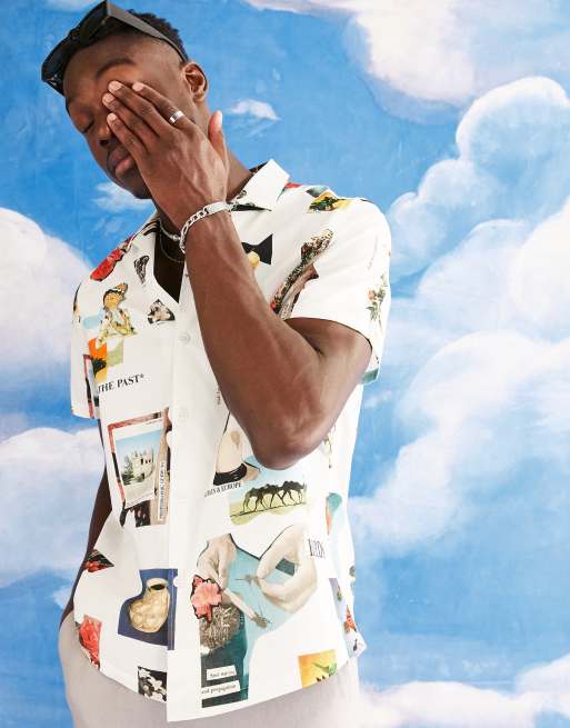 ASOS DESIGN relaxed revere shirt in all over photographic print, 3 of 4