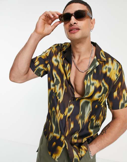 ASOS DESIGN relaxed revere shirt in all over satin print | ASOS