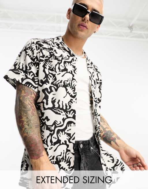 ASOS DESIGN relaxed short sleeve shirt in tiger print with revere collar