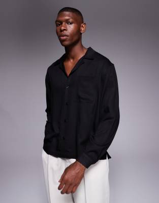 Asos Design Relaxed Revere Shirt In Black