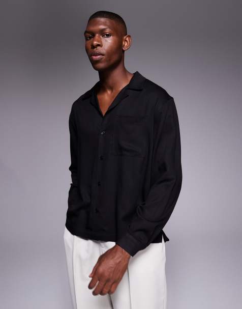 ASOS DESIGN relaxed revere shirt in black (part of a set) - view 1