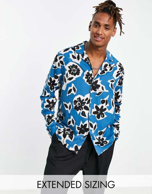 ASOS DESIGN relaxed revere shirt in blue floral print | ASOS