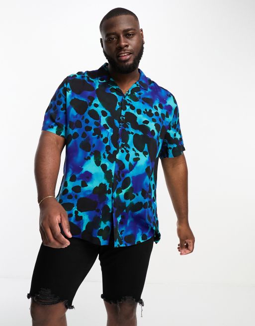 Men's blue leopard print shirt