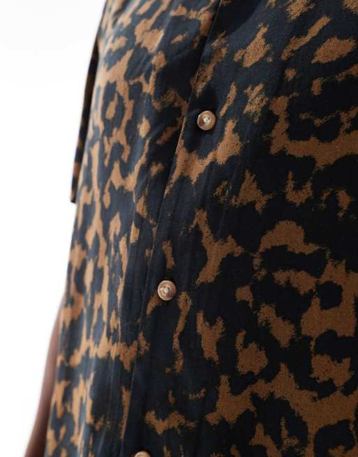 ASOS DESIGN relaxed revere shirt in brown and black leopard print, 3 of 4