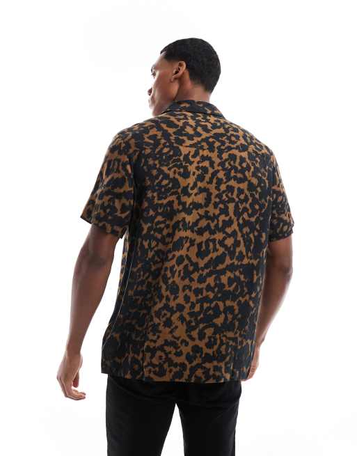 ASOS DESIGN relaxed revere shirt in brown and black leopard print, 4 of 4
