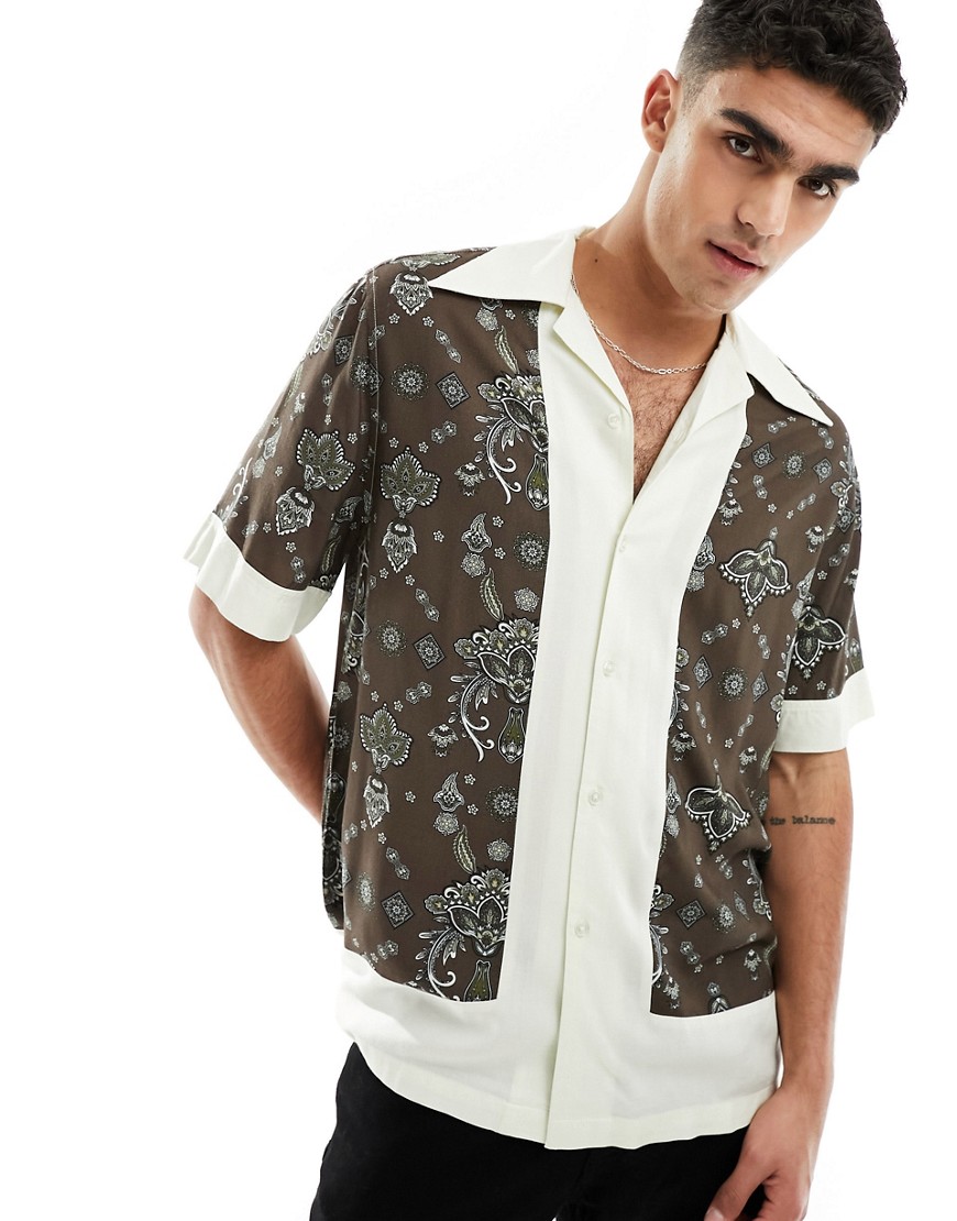 ASOS DESIGN relaxed revere shirt in brown paisley print with border