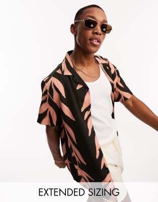 ASOS DESIGN relaxed revere shirt in brown with leaf print - ASOS Price Checker