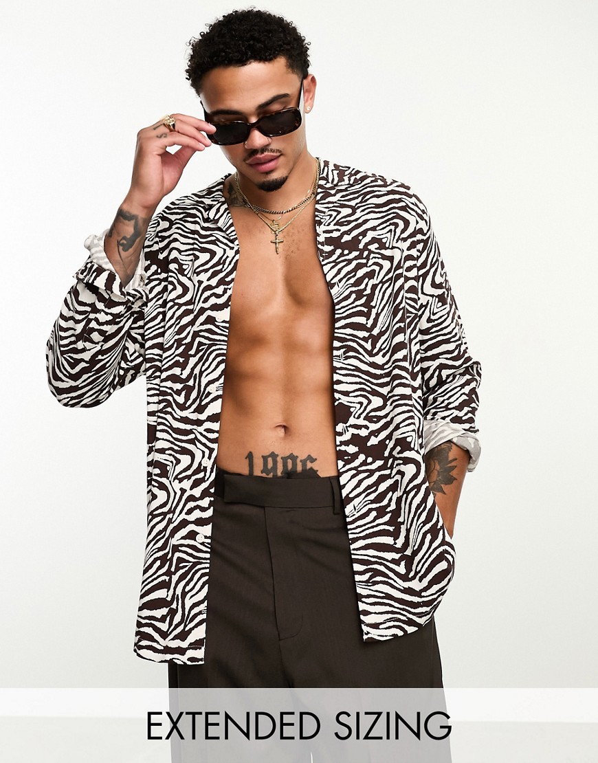 ASOS DESIGN relaxed revere shirt in brown zebra print