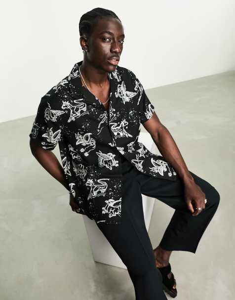 ASOS DESIGN relaxed revere shirt in celestial print - view 1